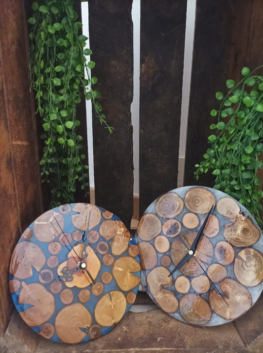 Pendule Murale Artisanale Bois & Résine Époxy 21cm