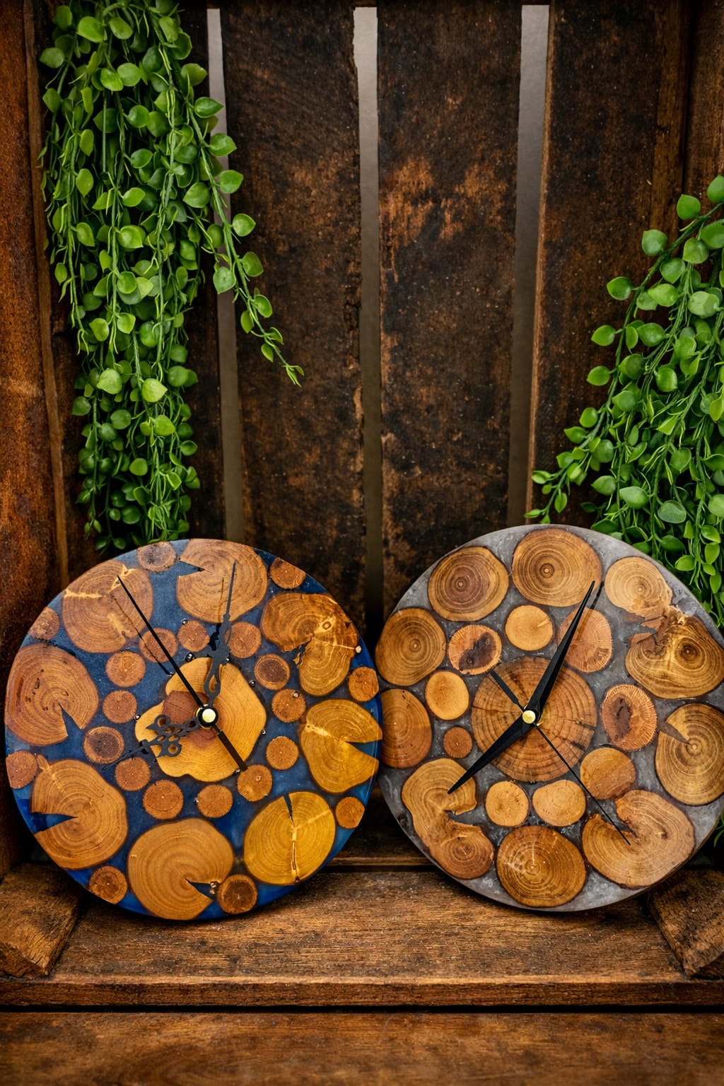 Pendule Murale Artisanale Bois & Résine Époxy 21cm