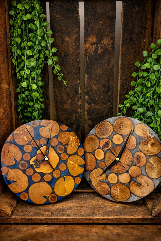 Pendule Murale Artisanale Bois & Résine Époxy 21cm