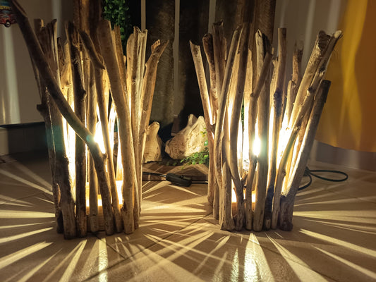 Lampe de chevet artisanale bois flotté