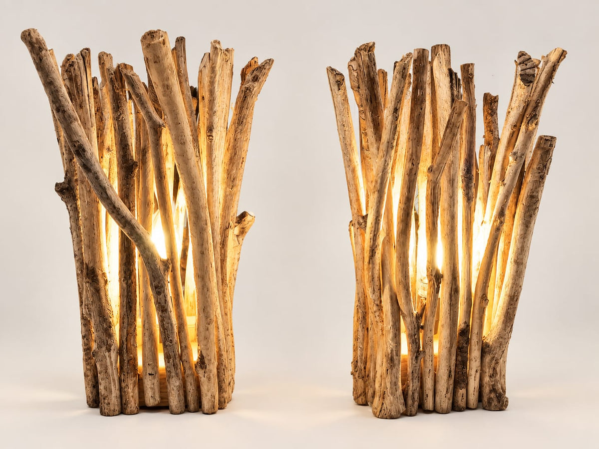Paires de lampes en bois flotté idéal pour un coin cosy , idée cadeau 