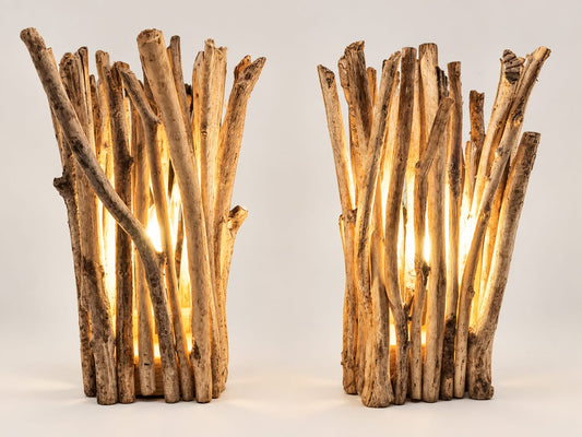 Paires de lampes en bois flotté idéal pour un coin cosy , idée cadeau 